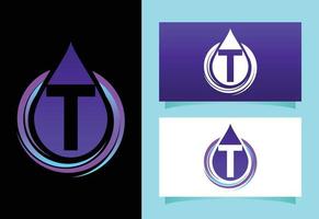 Initial T monogram alphabet with water drop in a spiral. Waterdrop logo design vector template. Font emblem. Modern vector logo for business and company identity