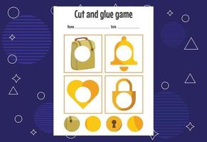 Cut and glue game for kids. Cutting practice for preschoolers. Education paper game for children vector