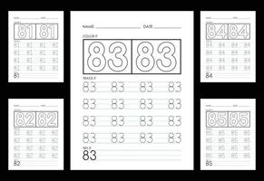 Tracing And Coloring Numbers Worksheets Learn Numbers. vector