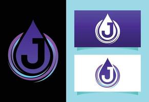 alfabeto inicial del monograma j con gota de agua en espiral. plantilla de vector de diseño de logotipo de gota de agua. emblema de fuente logotipo vectorial moderno para la identidad empresarial y empresarial