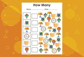 How many objects task. Educational children's game worksheet vector