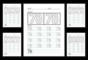 Tracing And Coloring Numbers Worksheets Learn Numbers. vector