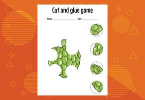 Cut and glue game for kids with fruits. Cutting practice for preschoolers. Education page vector