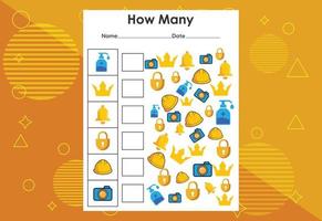 How many objects task. Educational children's game worksheet vector