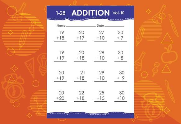 Basic math addition for kids. An educational worksheet for kids. Vector design