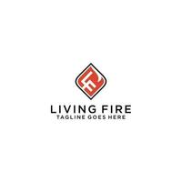 LF letter initial with fire in logo design template vector