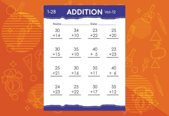 Basic math addition for kids. An educational worksheet for kids. Vector design