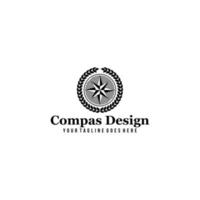 Vintage monochrome marine label with navigational compass isolated vector illustration