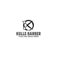 letra k que forma tijeras para el diseño del logo de la barbería vector