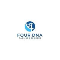 número 4 que componen el ADN con un toque creativo para el diseño del logotipo genético vector