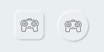 icono de línea de joystick en estilo de diseño neomórfico. Ilustración de vector de signo de consola de juegos.