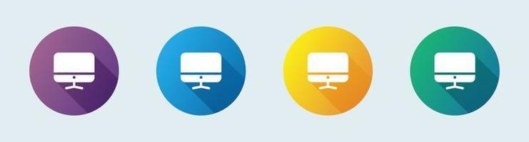 Computer solid icon in flat design style. Desktop monitor signs vector illustration.