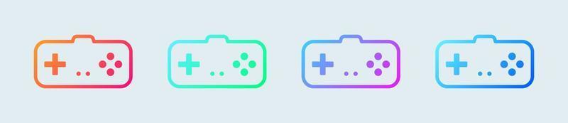 icono de línea de joystick en colores degradados. Ilustración de vector de signo de consola de juegos.