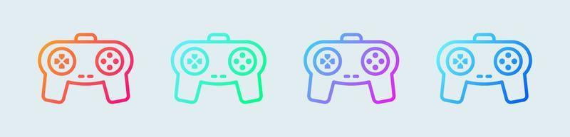 icono de línea de joystick en colores degradados. Ilustración de vector de signo de consola de juegos.