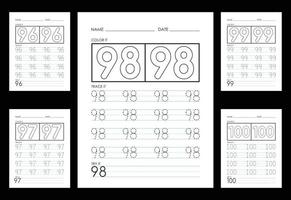 Tracing And Coloring Numbers Worksheets Learn Numbers. vector