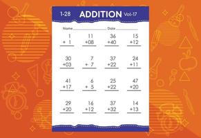 Basic math addition for kids. An educational worksheet for kids. Vector design