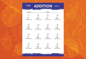 Basic math addition for kids. An educational worksheet for kids. Vector design