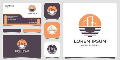 plantilla de diseño de logotipo de edificio de playa simple y diseño de tarjeta de visita. vector