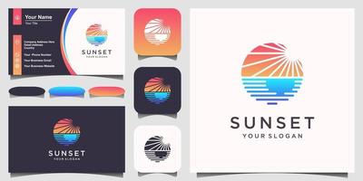 Sunset beach logo design inspiration. vector