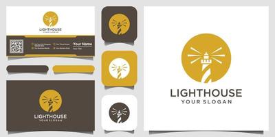 Lighthouse Searchlight Tower Island with circle concept Simple Line Art style logo design. vector