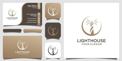 Modern Lighthouse Searchlight Tower Island with Swoosh Concept Simple Line Art Style Logo Design. vector