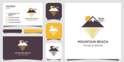 logotipo minimalista de montaña y ola vector