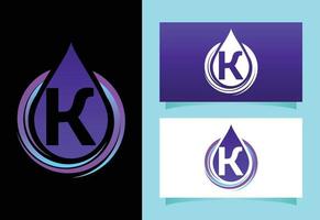 alfabeto inicial del monograma k con gota de agua en espiral. plantilla de vector de diseño de logotipo de gota de agua. emblema de fuente logotipo vectorial moderno para la identidad empresarial y empresarial