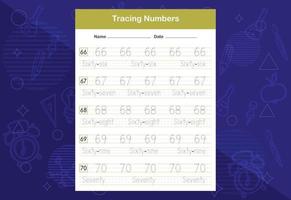 Tracing Numbers Worksheets. An educational worksheet for kids. Learn Numbers vector