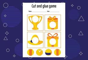 Cut and glue game for kids. Cutting practice for preschoolers. Education paper game for children vector