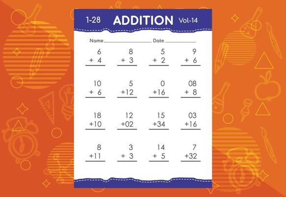 Basic math addition for kids. An educational worksheet for kids. Vector design