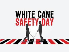White Cane Safety Day concept design. Vector illustration of the blind man and woman crossing. Typography lettering on isolated white background. It can use for World Sight Day, Blind or Retina Day.