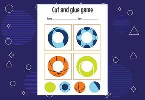 Cut and glue game for kids. Cutting practice for preschoolers. Education paper game for children vector