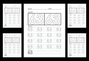 Tracing And Coloring Numbers Worksheets Learn Numbers. vector