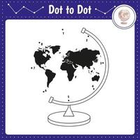 Connect the dots. Globe. Dot to dot educational game. Coloring book for preschool kids activity worksheet. Vector Illustration.