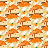 Seamless pattern with desserts. A piece of orange cake. Wrapping paper pattern. vector