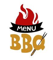 BBQ hand-drawn inscription slogan food court emblem menu restaurant bar cafe Vector illustration of fire