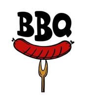 BBQ hand-drawn inscription slogan food court logo menu restaurant bar cafe Vector illustration grilled sausages