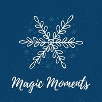 A hand-drawn snowflake. Vector illustration in doodle style. Winter mood. Hello 2023. Merry Christmas and Happy New Year. White element on a blue background.