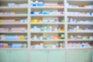 blur shelves of drugs in the pharmacy shop photo