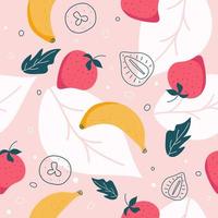 seamless pattern banana with strawberry vector