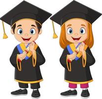 Cartoon graduation kids holding a diploma vector