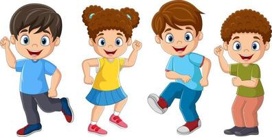 grupo de niños felices de dibujos animados bailando vector