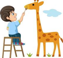 Cute little boy drawing giraffe on the wall