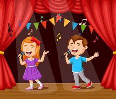 Children performing singing on the stage vector