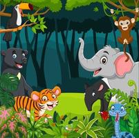dibujos animados de animales salvajes asiáticos en la selva vector