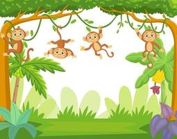 Group of little monkey hanging on tree branch