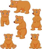 Cute brown bear cartoon collection vector