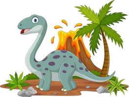 Cartoon brontosaurus dinosaur in the jungle vector