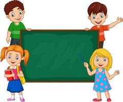 Cartoon school children with blank chalkboard vector