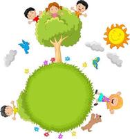 niños jugando en el árbol vector